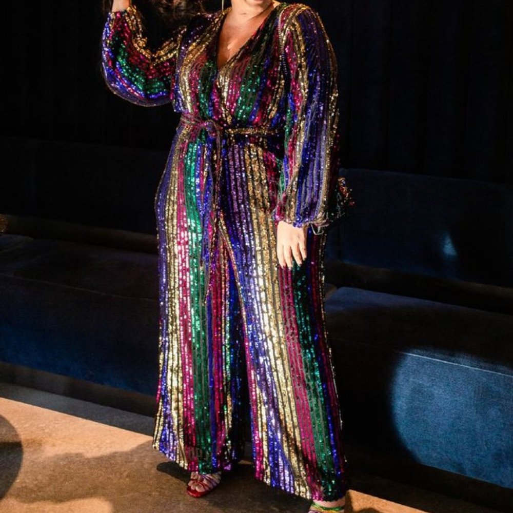 Eloquii Multicolor Stripe Sequin Jumpsuit SOLD OUT Size 22
